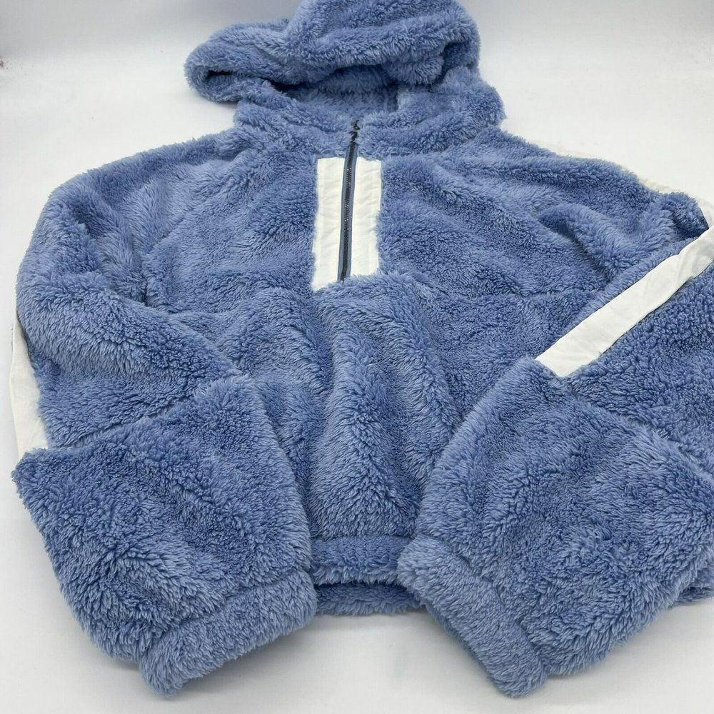 BP Women's Quarter Zip Hooded Fuzzy Jacket in Blue Forever Size M NWT